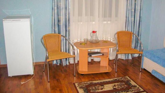 Диван, столик, стулья и холодильник в номере стандарт. Гостевой дом София в Геленджике